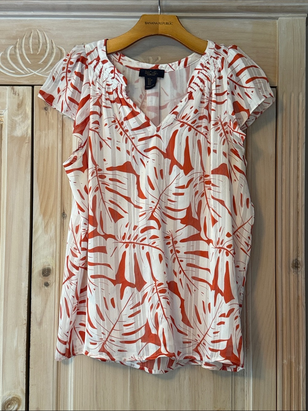Rachel White Blouse with Orange Leaf Print